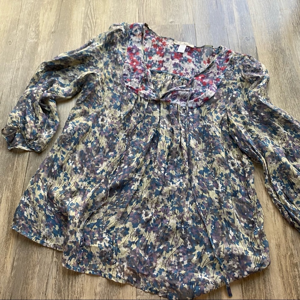 Floral Trinity Silk Long Sleeve Blouse
